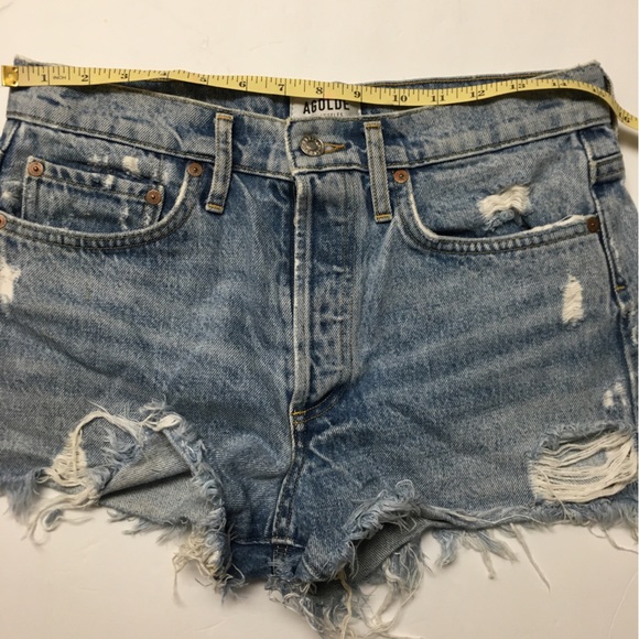 Agolde Distressed Cut Off Jean Shorts Blue 26 Button Fly 100% Cotton Denim - Picture 3 of 8
